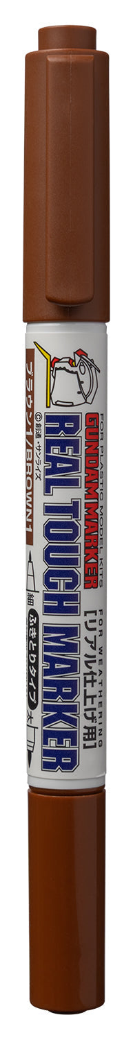 Mr. Hobby GM407 Real Touch Marker - Real Touch Brown 1 Felt-Tip Pen Brown color Extra Fine Tip and Broad Tip without packaging by GSI Creos