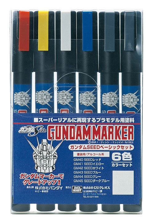 Mr. Hobby GMS109 Gundam Seed Basic Set Felt-Tip Pen Chisel Tip Set of 6 in original packaging by GSI Creos