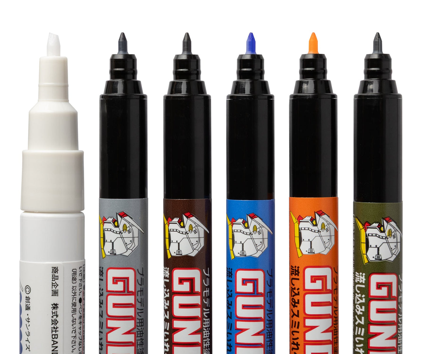 Mr. Hobby GMS122 Gundam Pouring Inking Pen Set Felt-Tip Pen Fine Tip Set of 6 without caps by GSI Creos
