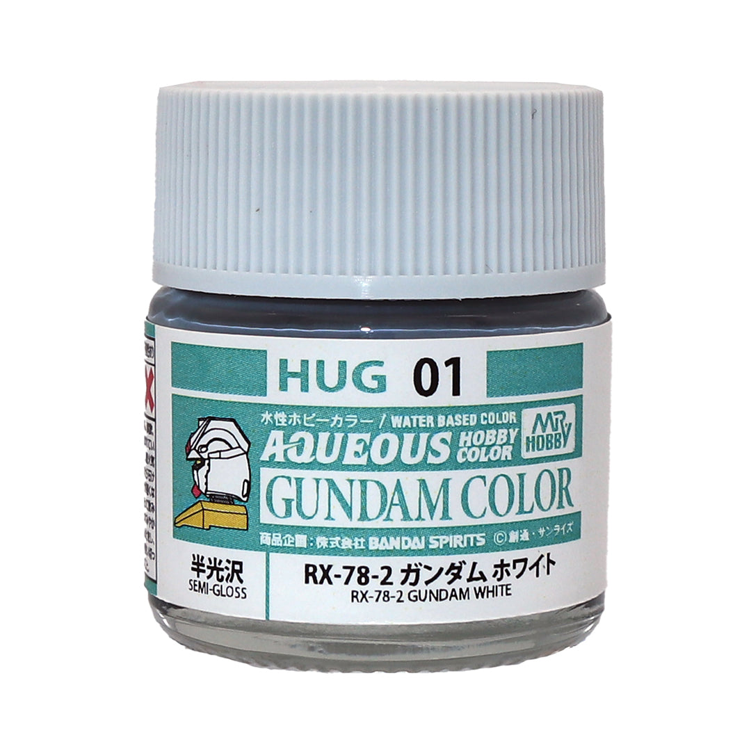 Mr. Hobby HUG01 Aqueous Gundam Color RX-78-2 Gundam White Model Paint by GSI Creos 10 ml paint bottle front view