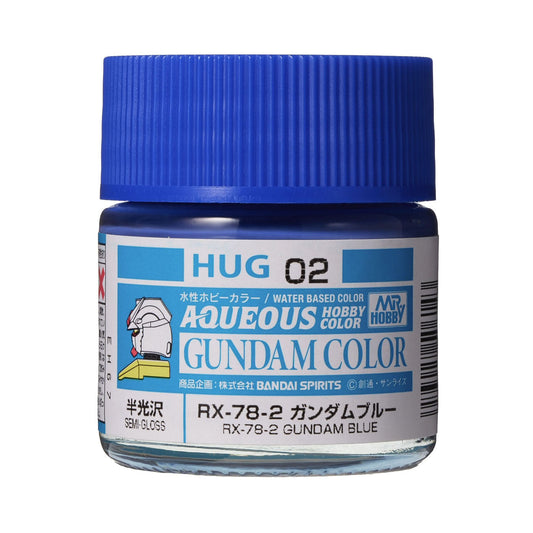 Mr. Hobby HUG02 Aqueous Gundam Color RX-78-2 Gundam Blue Model Paint by GSI Creos 10 ml paint bottle front view