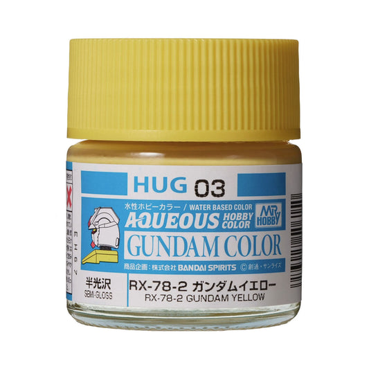 Mr. Hobby HUG03 Aqueous Gundam Color RX-78-2 Gundam Yellow Model Paint by GSI Creos 10 ml paint bottle front view