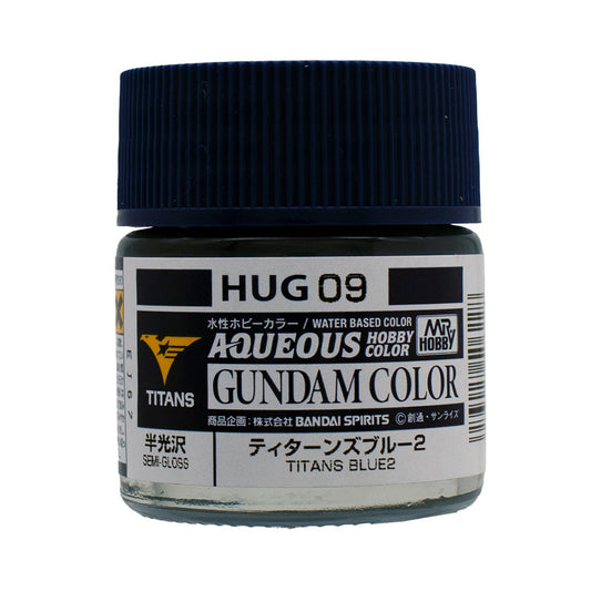 Mr. Hobby HUG09 Aqueous Gundam Color Titans Blue 2 Model Paint by GSI Creos 10 ml paint bottle front view