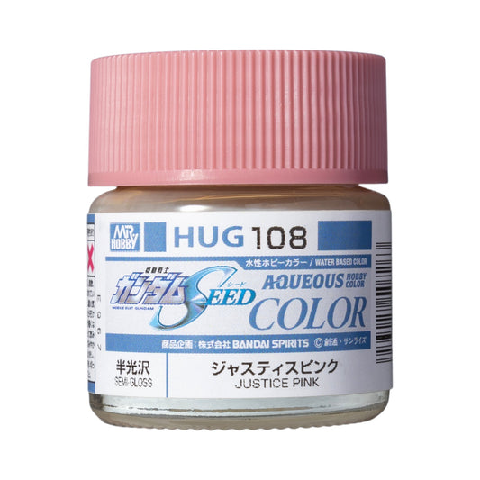 Mr. Hobby HUG108 Aqueous Gundam Color Justice Pink Model Paint by GSI Creos 10 ml paint bottle front view