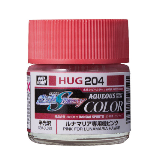 Mr. Hobby HUG204 Aqueous Gundam Color Pink For Lunamaria Hawke Model Paint by GSI Creos 10 ml paint bottle front view