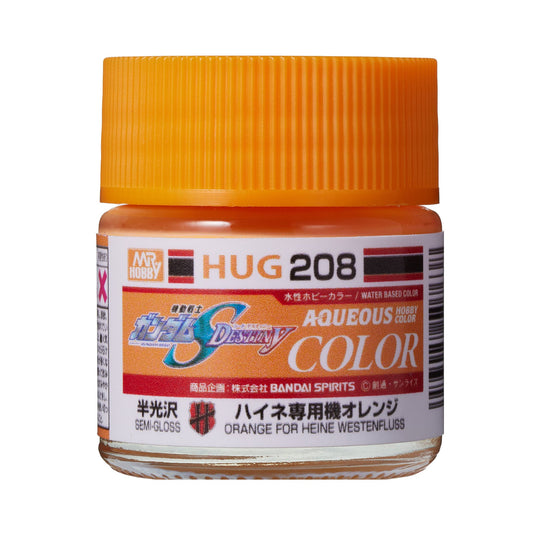 Mr. Hobby HUG208 Aqueous Gundam Color Orange For Heine Westenfluss Model Paint by GSI Creos 10 ml paint bottle front view