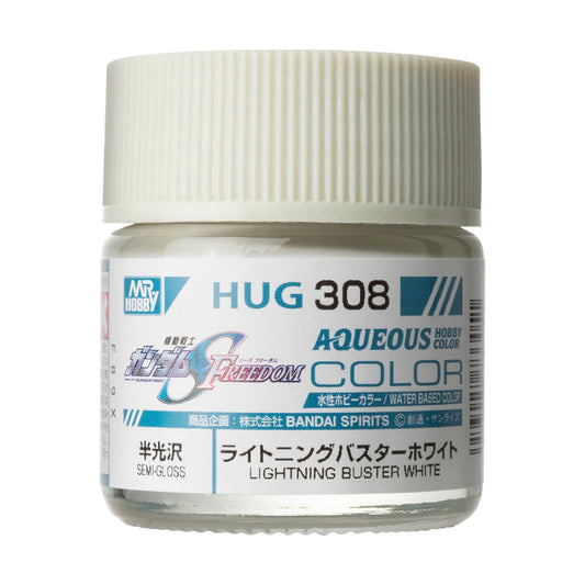 Mr. Hobby HUG308 Aqueous Gundam Color LIGHTNING BUSTER WHITE Model Paint by GSI Creos 10 ml paint bottle front view
