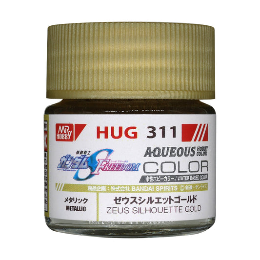 Mr. Hobby HUG311 Aqueous Gundam Color ZEUS SILHOUETTE GOLD Model Paint by GSI Creos 10 ml paint bottle front view