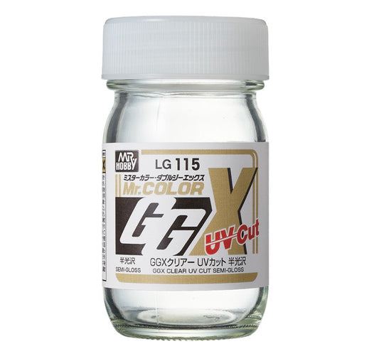 Mr. Hobby LG115 Mr. Color GGX Clear UV Cut Semi-Gloss Model Paint by GSI Creos 60 ml paint bottle front view