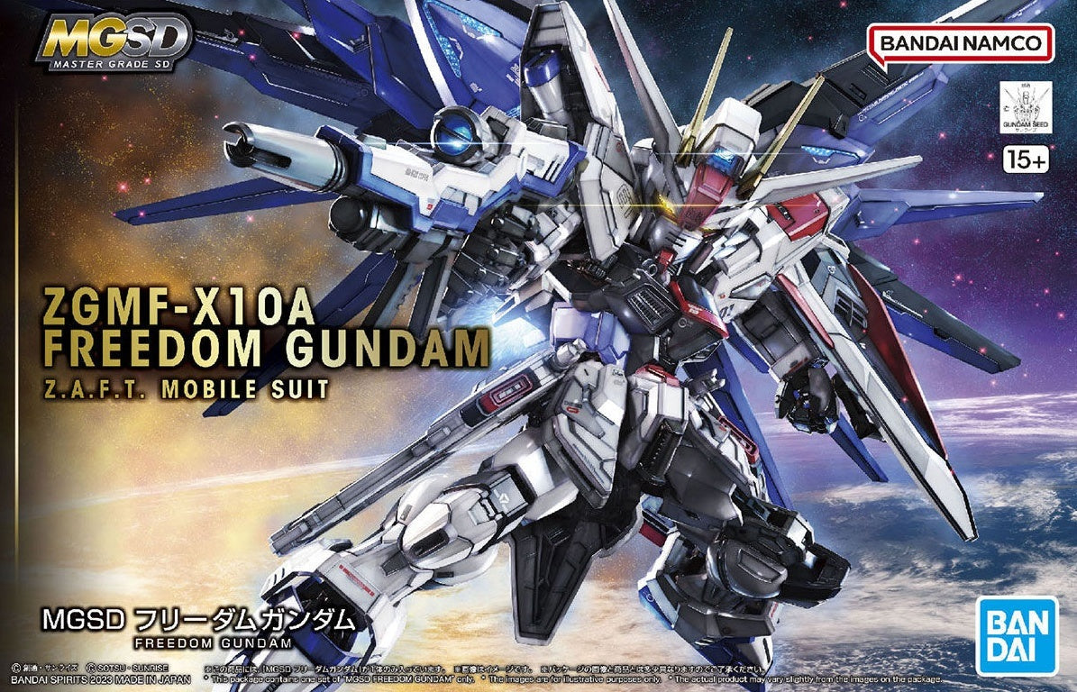 Master Grade SD Freedom Gundam collectible scale model made of plastics by Bandai