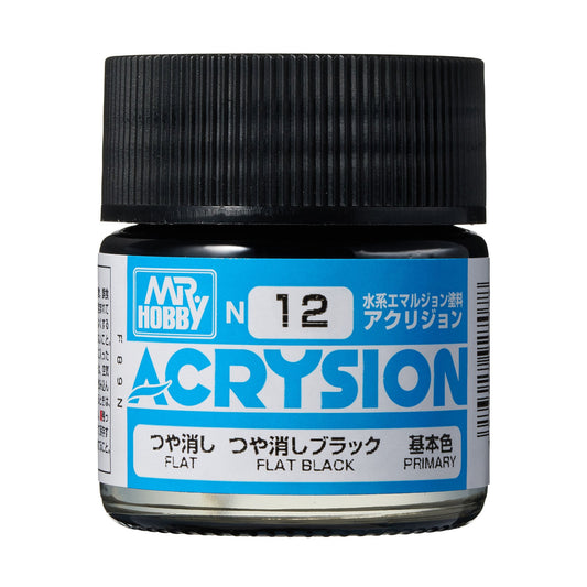 N12 Acrysion Color Flat Black Model Paint Black color 10 ml by Mr. Hobby