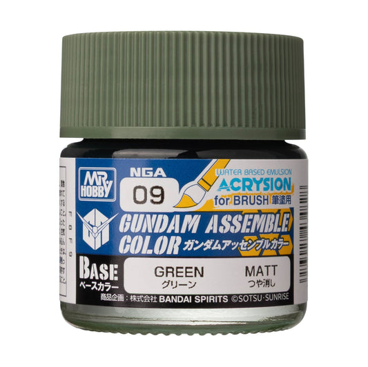 Mr. Hobby NGA09 Gundam Assemble Color Green Model Paint by GSI Creos 10 ml paint bottle front view