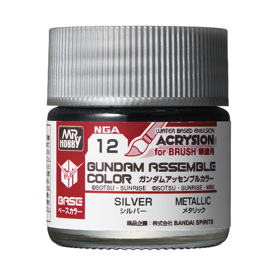 Mr. Hobby NGA12 Gundam Assemble Color Silver Model Paint by GSI Creos 10 ml paint bottle front view