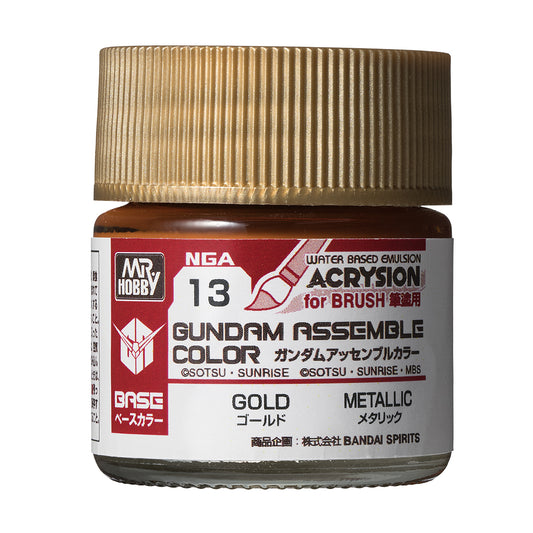 Mr. Hobby NGA13 Gundam Assemble Color Gold Model Paint by GSI Creos 10 ml paint bottle front view
