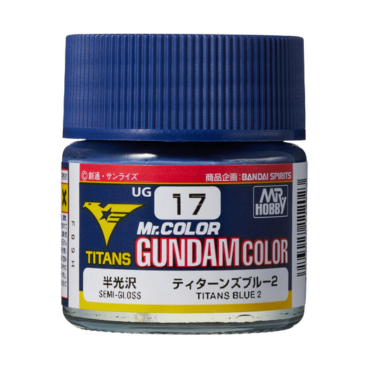 Mr. Hobby UG17 Gundam Color Titans Blue 2 Model Paint by GSI Creos 10 ml paint bottle front view