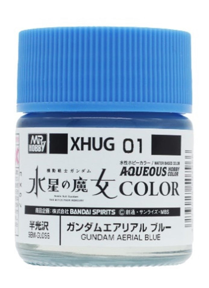 Mr. Hobby XHUG01 Aqueous Gundam Color Aerial Blue Model Paint by GSI Creos 10 ml paint bottle front view