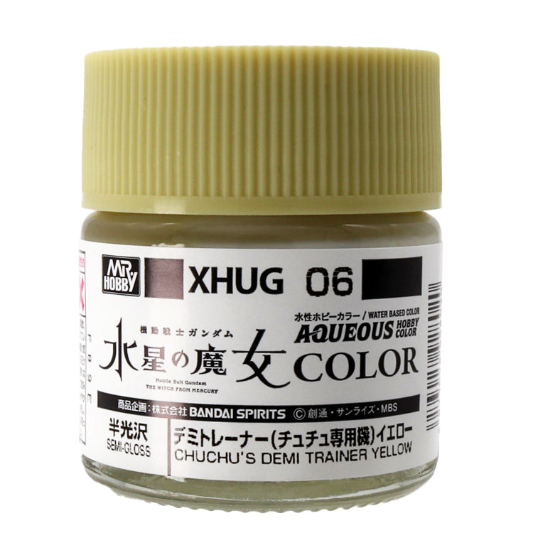 Mr. Hobby XHUG06 Aqueous Gundam Color Demi-Trainer (Chuchu) Yellow Model Paint by GSI Creos 10 ml paint bottle front view
